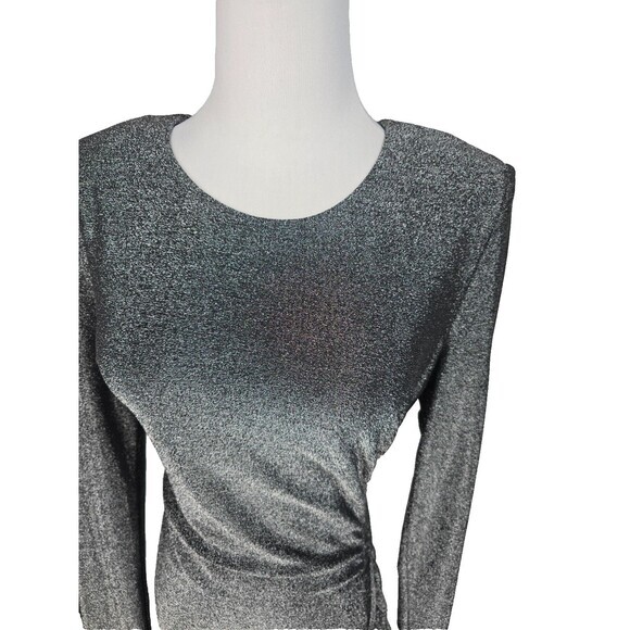 NWT Veronica Beard Cyrus Metallic Long Sleeve Ruched Mini Dress Gunmetal‎ Medium - Picture 6 of 12
